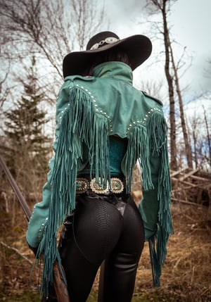 Image of Toxic Vision Cowgirls from Hell turquoise fringe jacket ONE OF A KIND M/L