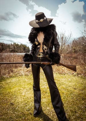 Image of Toxic Vision Cowgirls from Hell leather fluff jacket CUSTOM SIZING