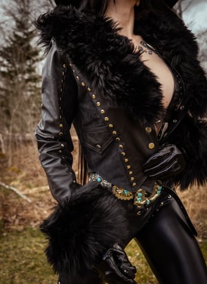 Image of Toxic Vision Cowgirls from Hell leather fluff jacket CUSTOM SIZING