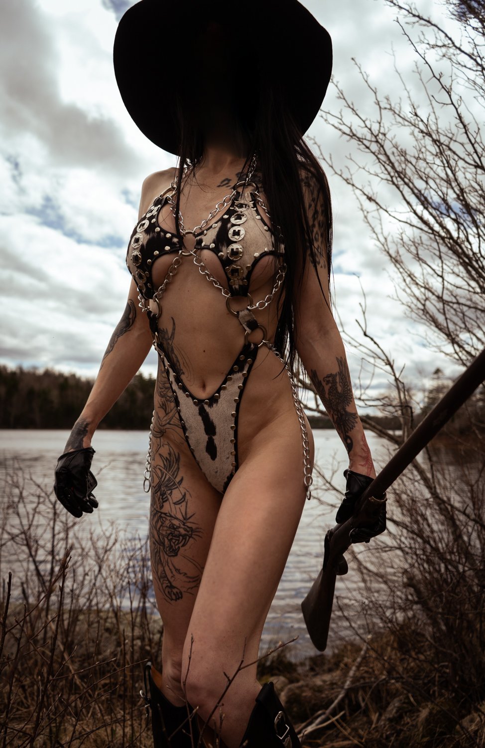 Image of Toxic Vision Cowgirls from Hell cow print Dagger bodysuit CUSTOM SIZING