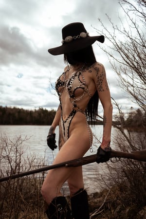 Image of Toxic Vision Cowgirls from Hell cow print Dagger bodysuit CUSTOM SIZING