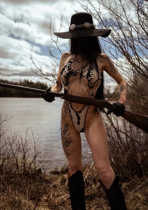 Image of Toxic Vision Cowgirls from Hell cow print Dagger bodysuit CUSTOM SIZING