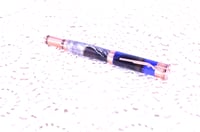 Image 1 of Blue 12 Gauge Shotgun Shell Rollerball Pen with Turkey Feathers, Antique Copper Finish, #0309