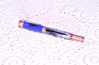 Image 5 of Blue 12 Gauge Shotgun Shell Rollerball Pen with Turkey Feathers, Antique Copper Finish, #0309