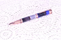 Image 6 of Blue 12 Gauge Shotgun Shell Rollerball Pen with Turkey Feathers, Antique Copper Finish, #0309
