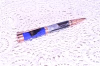 Image 8 of Blue 12 Gauge Shotgun Shell Rollerball Pen with Turkey Feathers, Antique Copper Finish, #0309