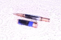 Image 7 of Blue 12 Gauge Shotgun Shell Rollerball Pen with Turkey Feathers, Antique Copper Finish, #0309