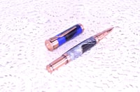 Image 4 of Blue 12 Gauge Shotgun Shell Rollerball Pen with Turkey Feathers, Antique Copper Finish, #0309