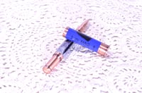 Image 3 of Blue 12 Gauge Shotgun Shell Rollerball Pen with Turkey Feathers, Antique Copper Finish, #0309