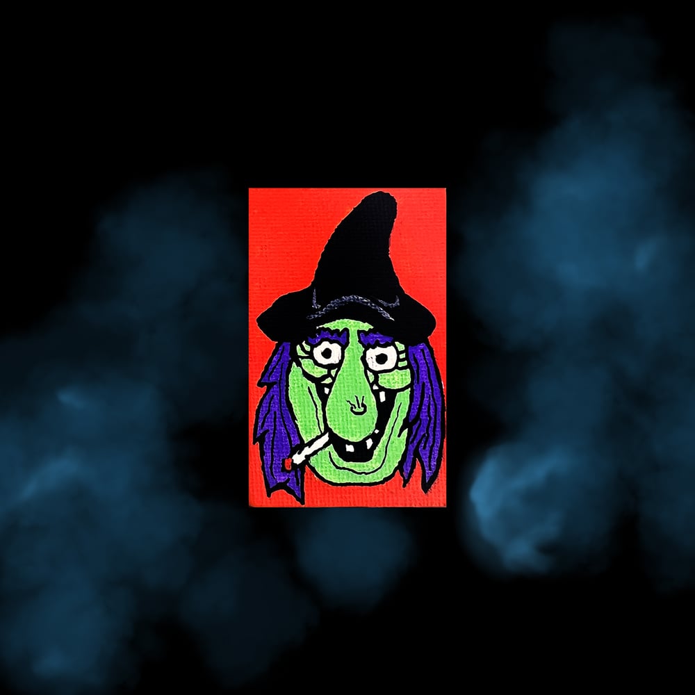 Image of "WITCH MAGNET" acrylic PAINTING 1 3/4" x 2 3/4" canvas 