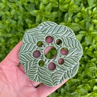 Image 1 of Green Embossed Ceramic Flower Arranging Frog (9 hole)