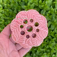 Image 1 of Pink Embossed Ceramic Flower Arranging Frog (9 hole)