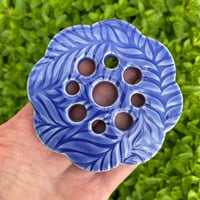 Image 1 of Blue Embossed Ceramic Flower Arranging Frog (9 hole)