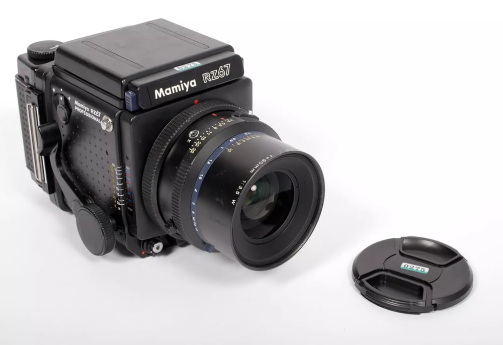 Image of Mamiya RZ67 Pro 6X7 medium format camera w/ Z 90mm F3.5 W lens + WLF + 120 back #0275