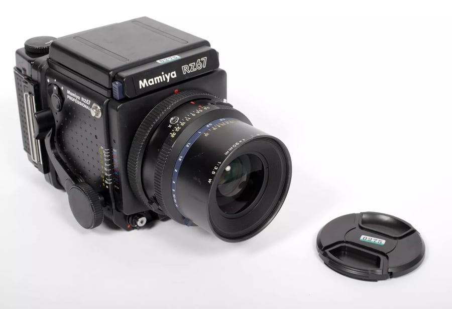 Image of Mamiya RZ67 Pro 6X7 medium format camera w/ Z 90mm F3.5 W lens + WLF + 120 back #0275