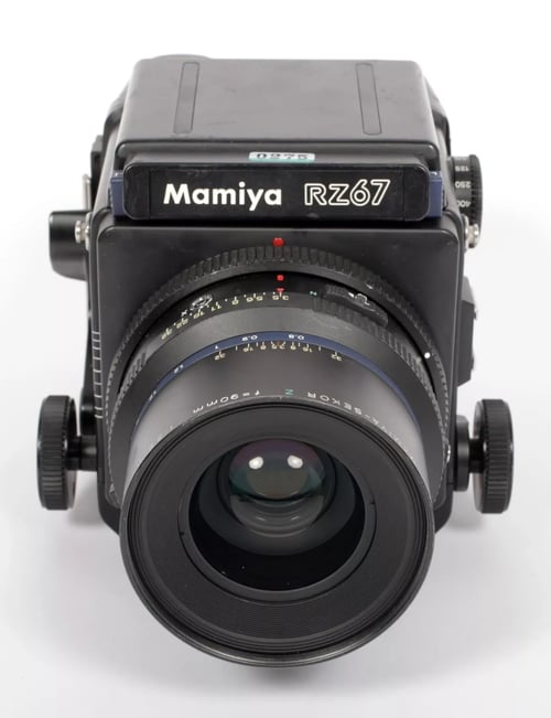 Image of Mamiya RZ67 Pro 6X7 medium format camera w/ Z 90mm F3.5 W lens + WLF + 120 back #0275