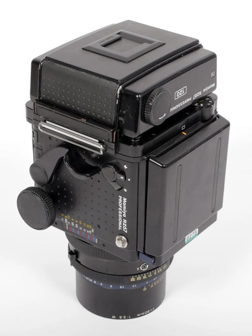 Image of Mamiya RZ67 Pro 6X7 medium format camera w/ Z 90mm F3.5 W lens + WLF + 120 back #0275