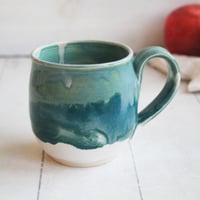 Image 2 of Turquoise and White Mug with Dripping Glazes, 16 Ounce Handcrafted Coffee Cup, Made in USA