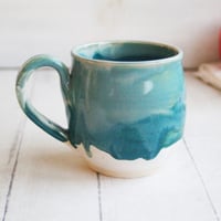 Image 3 of Turquoise and White Mug with Dripping Glazes, 16 Ounce Handcrafted Coffee Cup, Made in USA