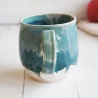 Image 5 of Turquoise and White Mug with Dripping Glazes, 16 Ounce Handcrafted Coffee Cup, Made in USA