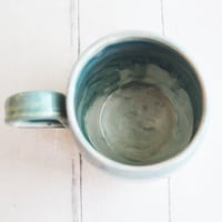 Image 9 of Turquoise and White Mug with Dripping Glazes, 16 Ounce Handcrafted Coffee Cup, Made in USA