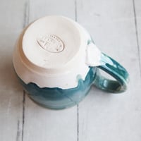 Image 10 of Turquoise and White Mug with Dripping Glazes, 16 Ounce Handcrafted Coffee Cup, Made in USA