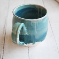 Image 6 of Turquoise and White Mug with Dripping Glazes, 16 Ounce Handcrafted Coffee Cup, Made in USA