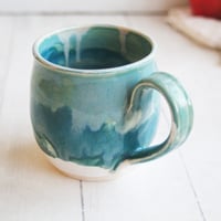 Image 7 of Turquoise and White Mug with Dripping Glazes, 16 Ounce Handcrafted Coffee Cup, Made in USA