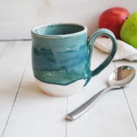Image 2 of Turquoise and White Mug with Dripping Glazes, 16 Ounce Handcrafted Coffee Cup, Made in USA - B