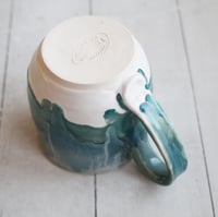 Image 9 of Turquoise and White Mug with Dripping Glazes, 16 Ounce Handcrafted Coffee Cup, Made in USA - B
