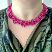 Image 2 of LUCID BRAID HYPERPINK 𒌐 Intricate Chainmail Necklace ✧ Anodized Alluminium Edition ✧