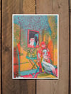 Girl and Pelican A6 Risograph Print