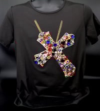 Image 1 of Giantgem - Multicolour massive Rhinestone Cross T shirt