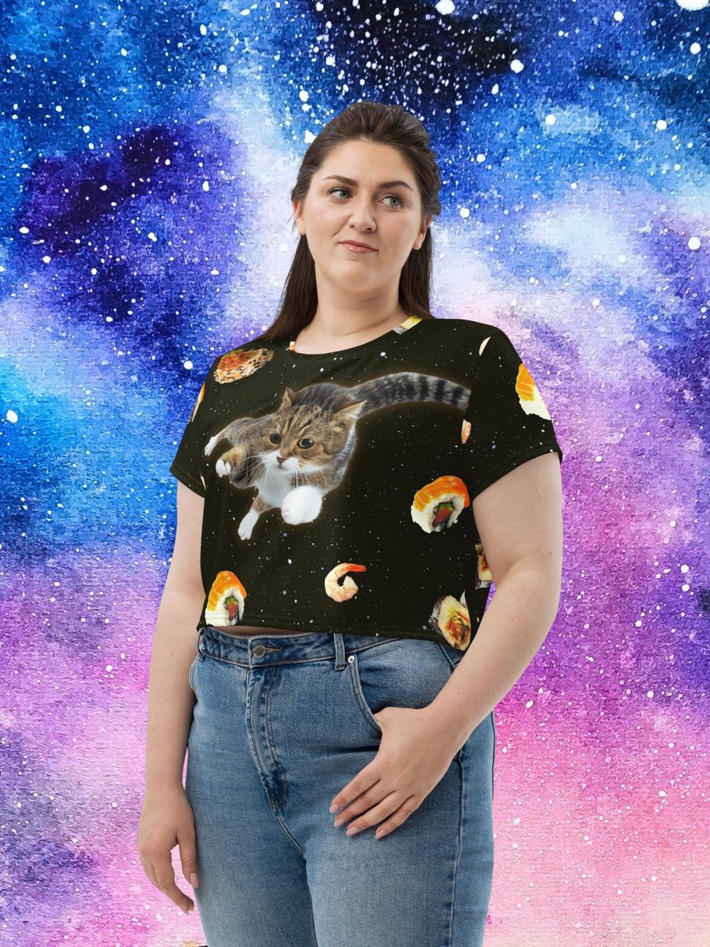 Image of Sushi Cat In Space - All Over Print Crop Tee