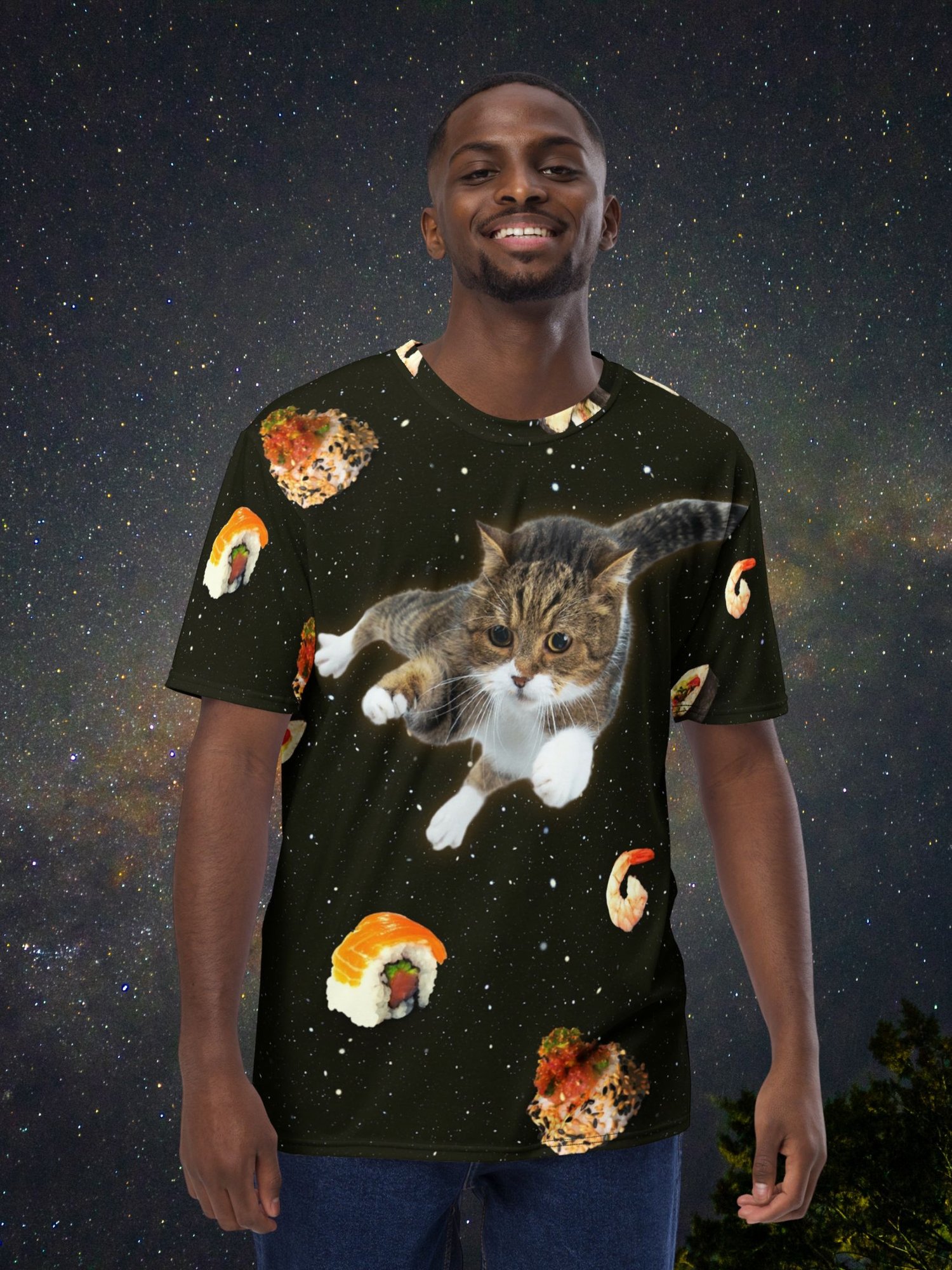 Image of Sushi Cat in Space - All Over Print Men's/Unisex T-shirt