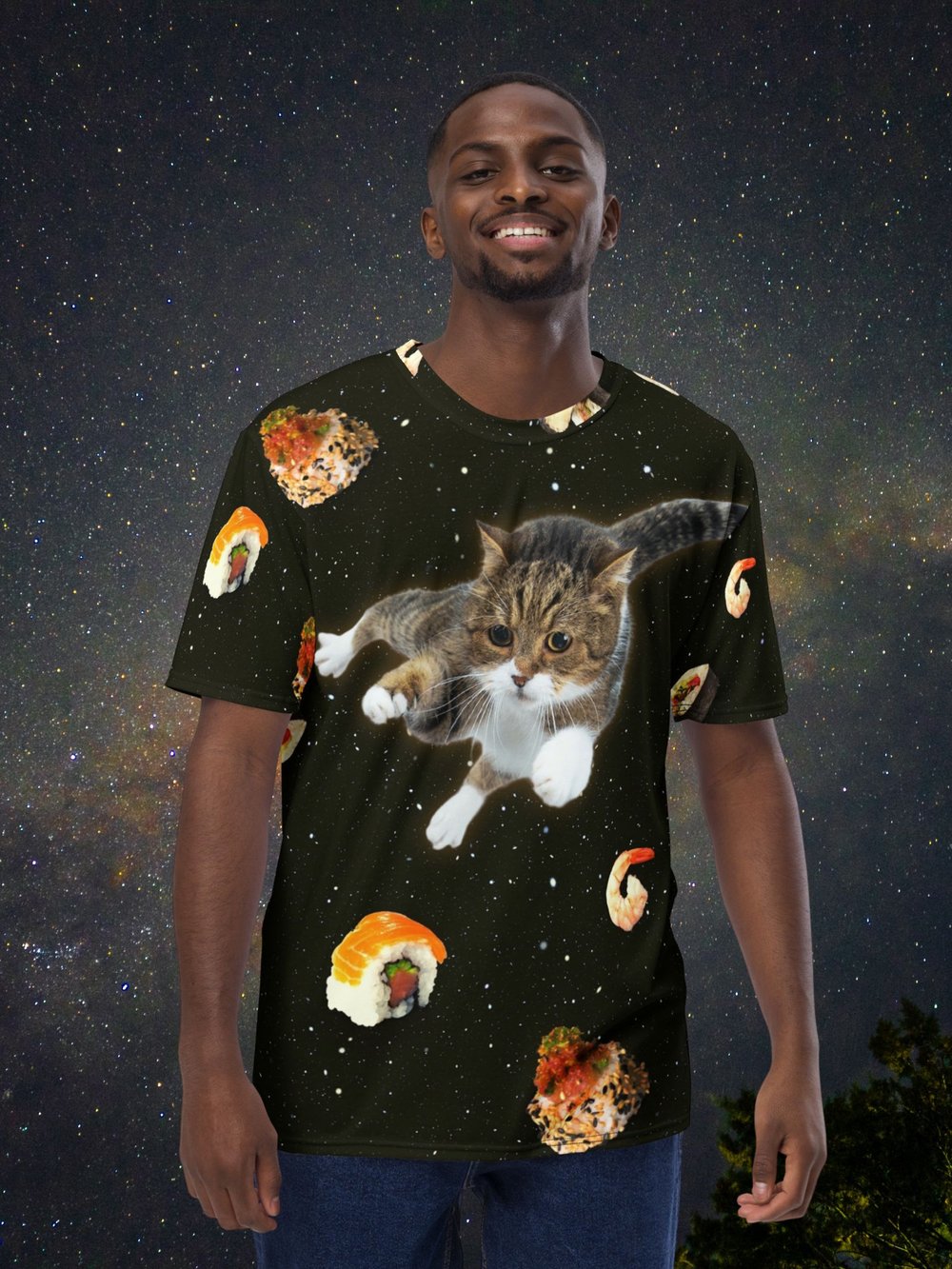 Image of Sushi Cat in Space  - All Over Print Men's/Unisex T-shirt 