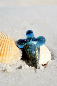 Image 1 of Blue stardust and sea slyme over electrum glass shark tooth pendant 🦈