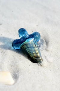 Image 2 of Blue stardust and sea slyme over electrum glass shark tooth pendant 🦈