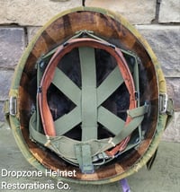 Image 13 of Vietnam M-1 Helmet & 1966 Liner Mitchell Camo Cover. The Fink in Nam 1957 Sweatband.