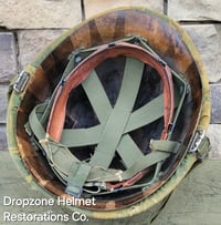 Image 15 of Vietnam M-1 Helmet & 1966 Liner Mitchell Camo Cover. The Fink in Nam 1957 Sweatband.