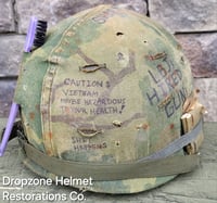 Image 8 of Vietnam M-1 Helmet & 1966 Liner Mitchell Camo Cover. The Fink in Nam 1957 Sweatband.