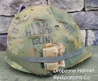 Image 4 of Vietnam M-1 Helmet & 1966 Liner Mitchell Camo Cover. The Fink in Nam 1957 Sweatband.