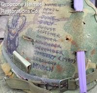 Image 9 of Vietnam M-1 Helmet & 1966 Liner Mitchell Camo Cover. The Fink in Nam 1957 Sweatband.