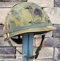 Image 3 of Vietnam M-1 Helmet & 1966 Liner Mitchell Camo Cover. The Fink in Nam 1957 Sweatband.