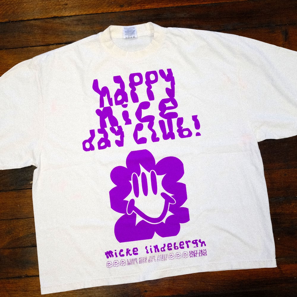 Image of Happy nice day club! Size large Neon Purple on Cream