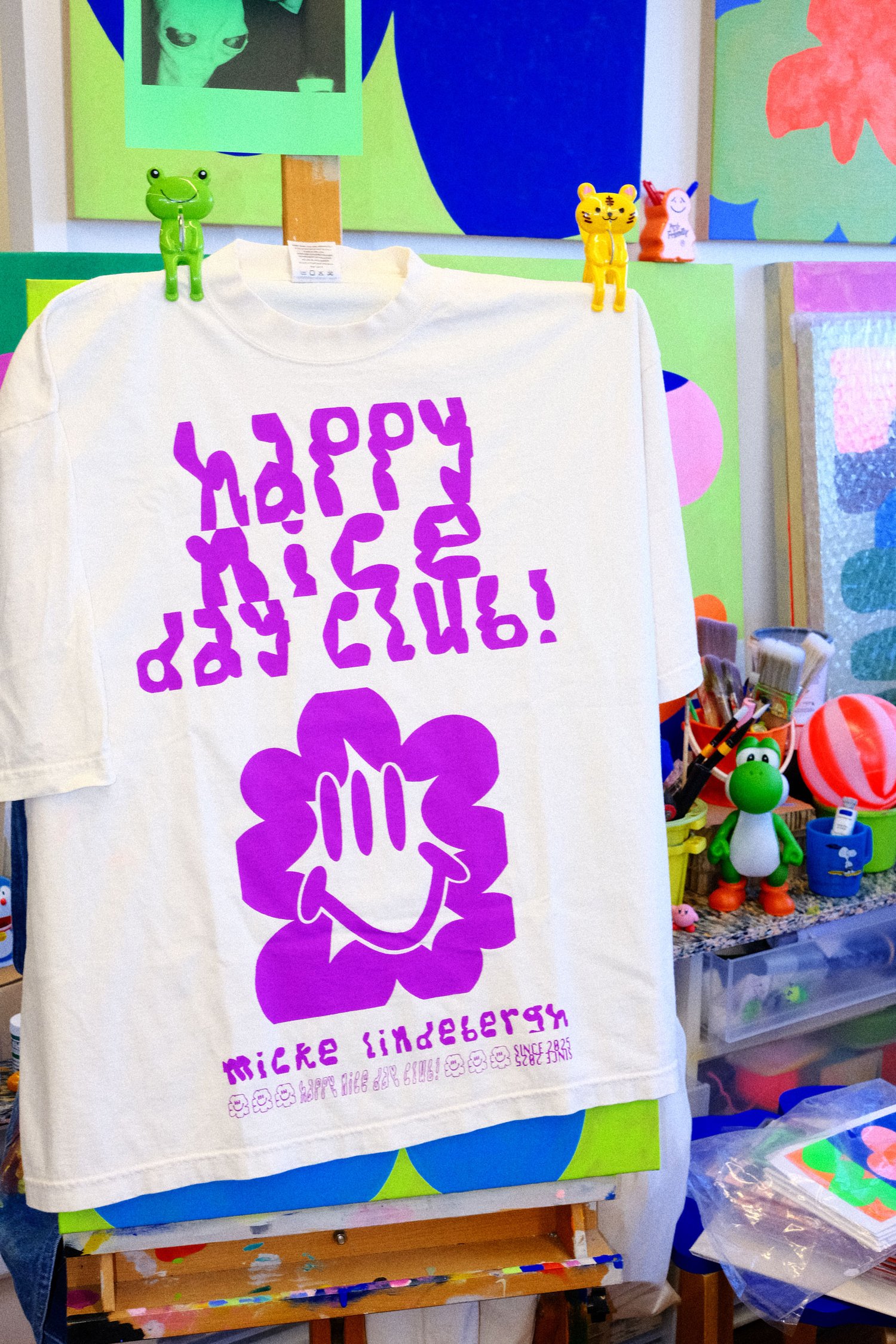 Image of Happy nice day club! Size large Neon Purple on Cream