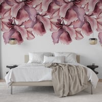 Image 1 of Peony Drip Floral Peel and Stick Wallpaper – Blush & Plum Romantic Decor