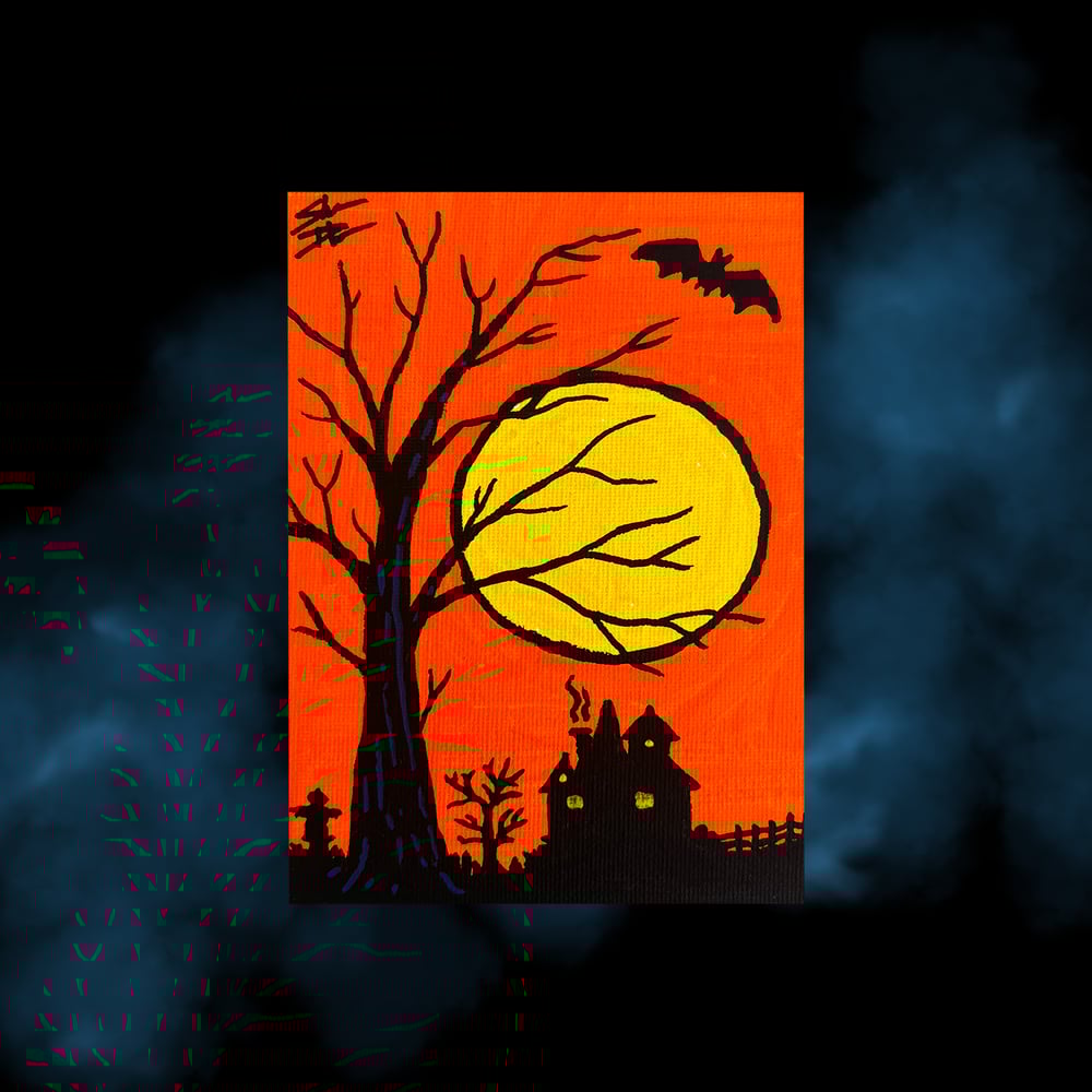 Image of "HAUNTED HOUSE" painting 4" x 6" ACRYLIC
