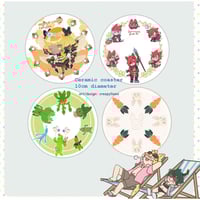 Image 1 of FF14 | Graha Tia good morning ceramic coaster | Sabotender | Loporrit | Honey B
