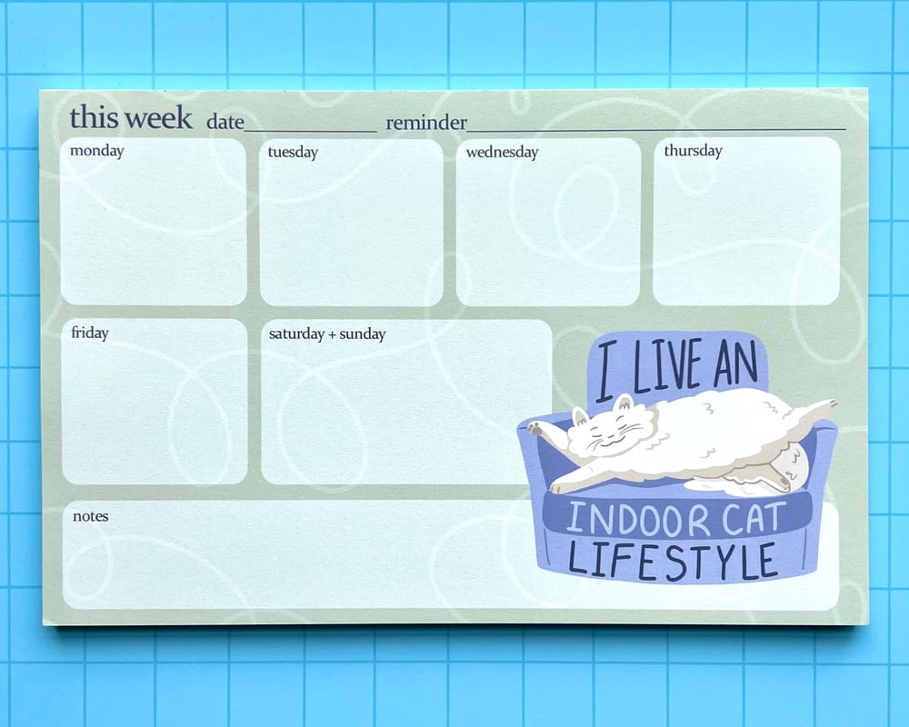 Image of Indoor cat lifestyle weekly planner notepad